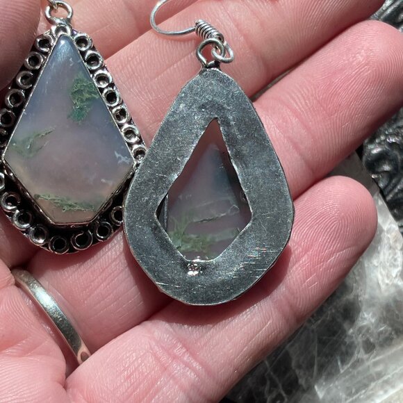 Moss Agate Earrings Stone Crystal Jewelry - Picture 3 of 6